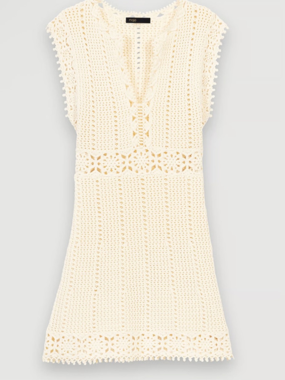 Maje Cream Crochet Mini Dress